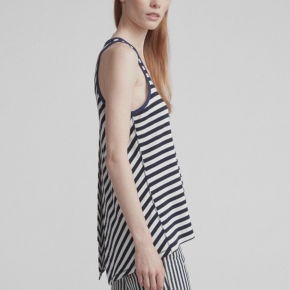 Rag and Bone Kat Split Back Tank Navy Blue and White Stripe Sz S - Picture 3 of 12